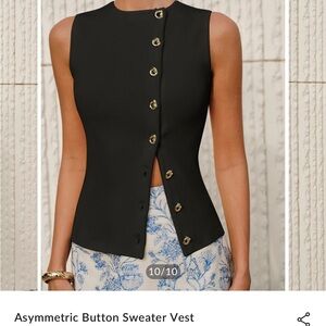 Commense Black Sleeveless Top with Gold Buttons